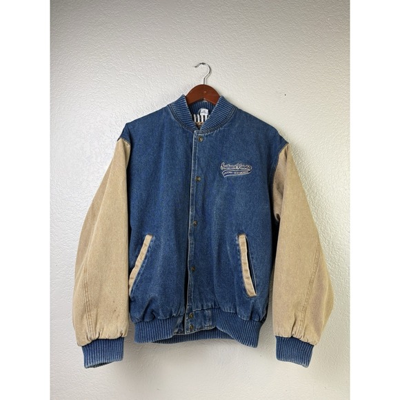 Vintage Southwest Peterbilt Turning Point Denim Jacket Mens Trucker Bomber Style